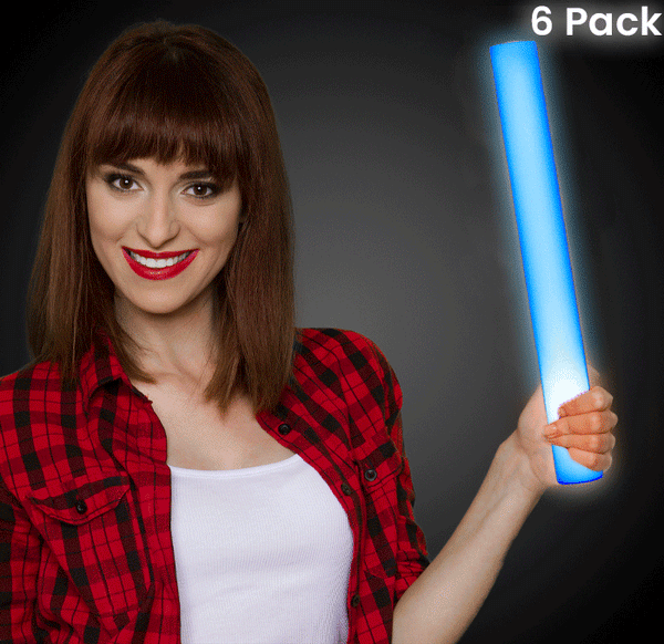 LED Light Up 16 Inch Blue Foam Stick Batons - Pack of 6 Sticks