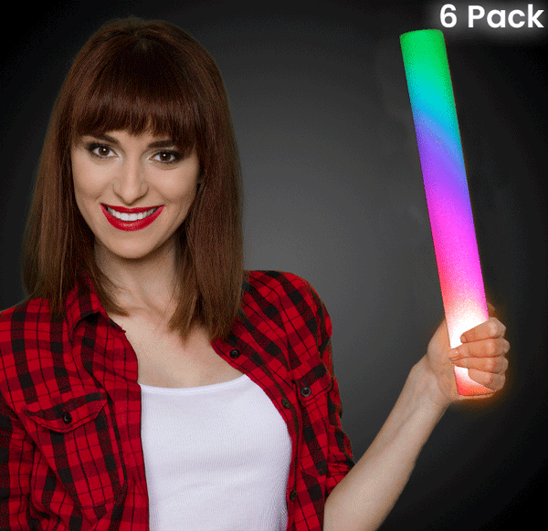 LED Light Up 18 Inch Multicolor Foam Stick Batons - Pack of 6 Sticks
