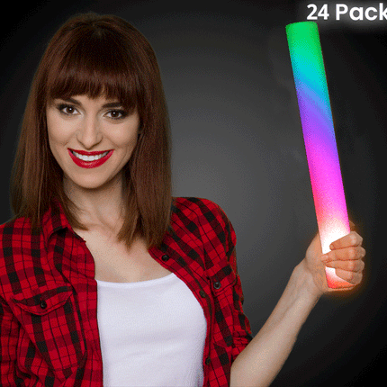 LED Light Up 16 Inch Multicolor Foam Stick Batons - Pack of 24 Sticks