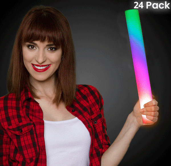 LED Light Up 18 Inch Multicolor Foam Stick Batons - Pack of 24 Sticks