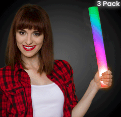 LED Light Up 18 Inch Multicolor Foam Stick Batons - Pack of 3 Sticks