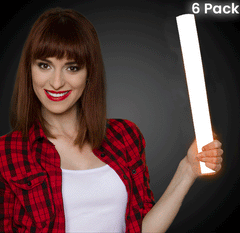 LED Light Up 16 Inch White Foam Stick Batons - Pack of 6 Sticks