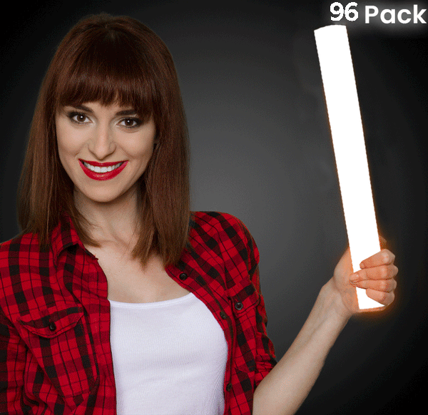 LED Light Up 16 Inch White Foam Stick Batons - Pack of 96 Sticks