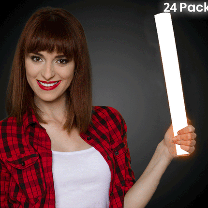 LED Light Up 18 Inch White Foam Stick Batons - Pack of 24 Sticks