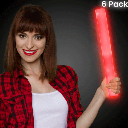 LED Light Up 16 Inch Red Foam Stick Batons - Pack of 6 Sticks