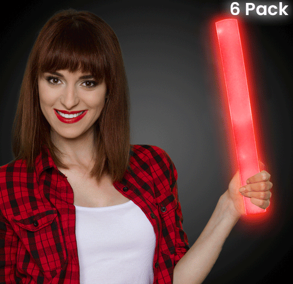 LED Light Up 16 Inch Red Foam Stick Batons - Pack of 6 Sticks