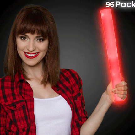 LED Light Up 16 Inch Red Foam Stick Batons - Pack of 96 Sticks