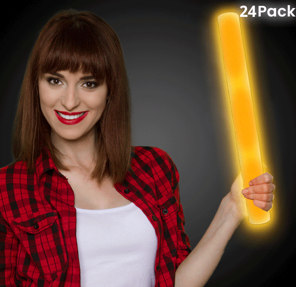 LED Light Up 18 Inch Yellow Foam Stick Batons - Pack of 24 Sticks