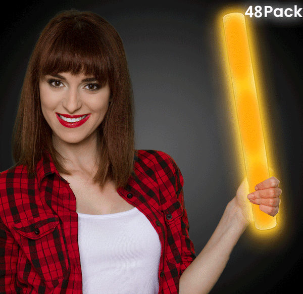 LED Light Up 18 Inch Yellow Foam Stick Batons - Pack of 48 Sticks