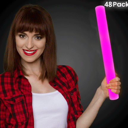 LED Light Up 18 Inch Pink Foam Stick Batons - Pack of 48 Sticks
