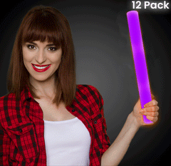 LED Light Up 18 Inch Purple Foam Stick Batons - Pack of 12 Sticks