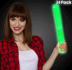 LED Light Up 16 Inch Green Foam Stick Batons - Pack of 24 Sticks