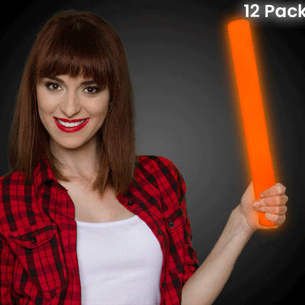 LED Light Up 16" Orange Foam Stick Batons - 12 Sticks | PartyGlowz