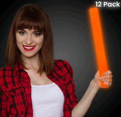LED Light Up 16 Inch Orange Foam Stick Batons - Pack of 12 Sticks