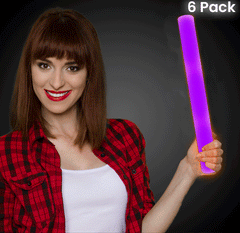 LED Light Up 16 Inch Purple Foam Stick Batons - Pack of 6 Sticks