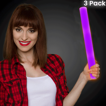 LED Light Up 16 Inch Purple Foam Stick Batons - Pack of 3 Sticks