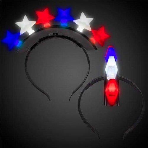 Patriotic LED Light Up Red White Blue Six Stars Mohawk Headband