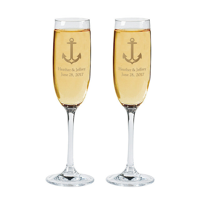 Nautical Personalized Wedding Glass Champagne Flutes