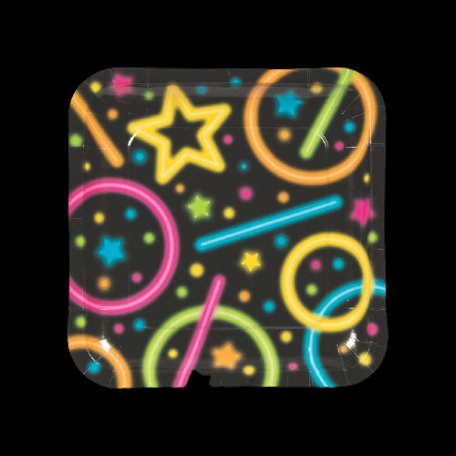 Neon Glow Party Square Paper Dinner Plates