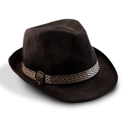 Black Funky Straw Fedora Hat