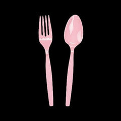 Pink Plastic Fork & Spoon Cutlery Set