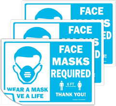 Social Distancing Sign Decal Sticker, Face Mask Required, 7 x 10 Inch - Pack of 3