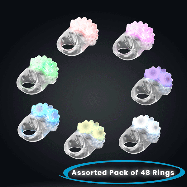 LED Flashing Jelly Bumpy Light Up Rings - Pack of 48 Assorted Colors