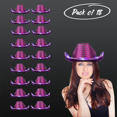 LED Light Up Flashing Sequin Purple Cowboy Hat - Pack of 18 Hats