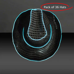 LED Flashing Neon Black EL Wire Sequin Cowboy Party Hat - Pack of 36 Hats