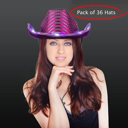 LED Light Up Flashing Sequin Purple Cowboy Hat - Pack of 36 Hats