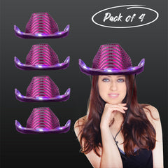 LED Light Up Flashing Sequin Purple Cowboy Hat - Pack of 4 Hats