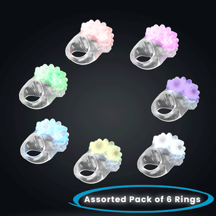 LED Light Up Flashing Jelly Bumpy Rings - Pack of 6 Assorted Colors