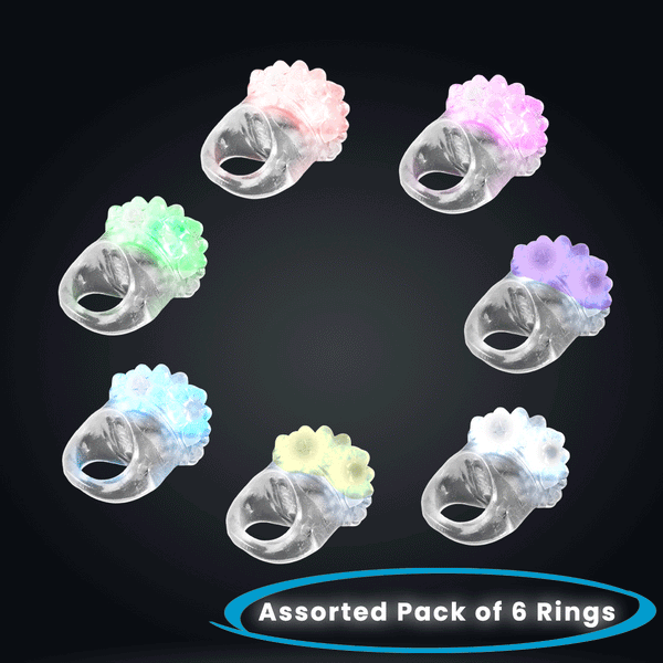 LED Flashy Blinky Jelly Bumpy Rings - Pack of 6 Assorted Color