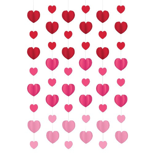 7' Long Paper Hearts String Decoration - 6 Per Pack
