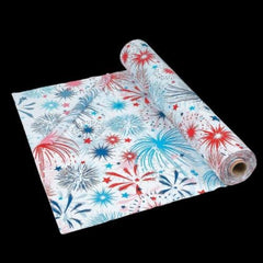 Patriotic Burst Plastic Tablecloth Roll - 100 Feet