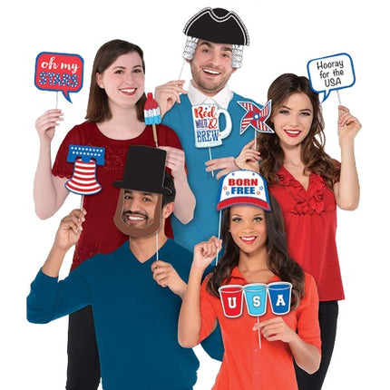 Patriotic Photo Props - 13 Pieces | PartyGlowz