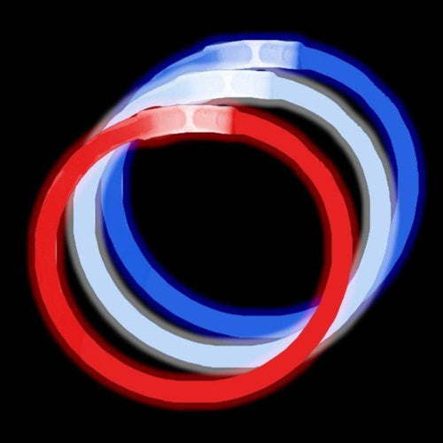 8 Inch Premium Glow Stick Bracelets - Patriotic Colors Red White Blue