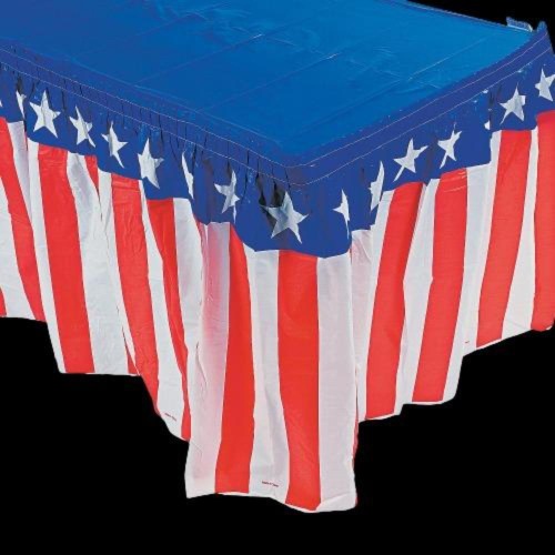 Patriotic Stripes Table Skirt With Stars On Edges