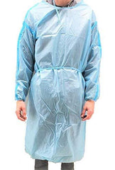 Level-2 PP+PE Non-Woven Disposable Isolation Gowns Latex Free,Fluid Resistant-Blue-Pack of 10