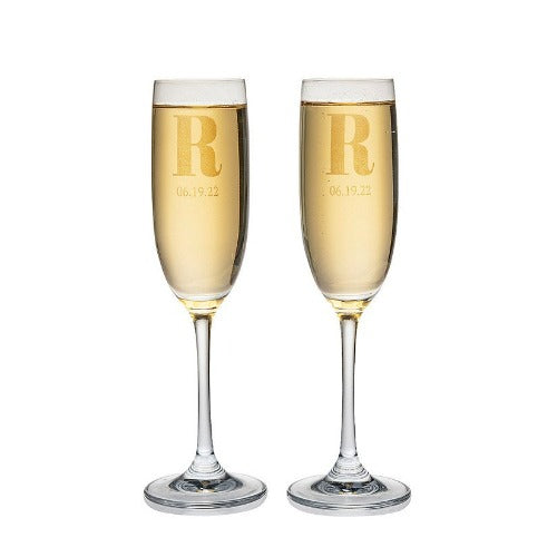 Personalized Monogram Glass Champagne Flute Set