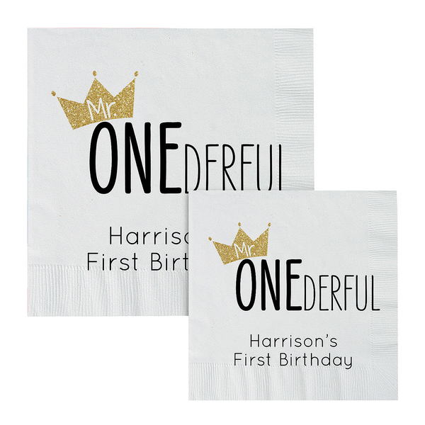 Personalized 1st Birthday Mr. One-derful Luncheon Napkins