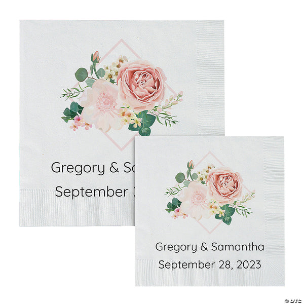 Personalized Blush Floral Beverage Napkins