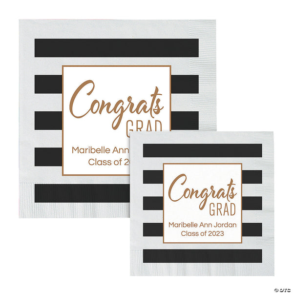 Personalized Congrats Grad Stripe Paper Beverage Napkins