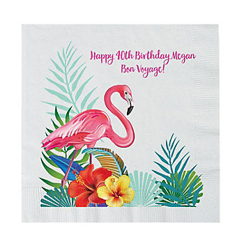 Personalized Flamingo Palm Paper Beverage Napkins