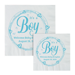 Personalized Its a Boy Blue Heart Beverage Napkins