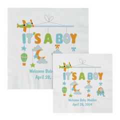Personalized Its a Boy Blue Mobile Luncheon Napkins
