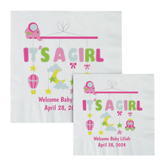 Personalized Its a Girl Pink Mobile Luncheon Napkins