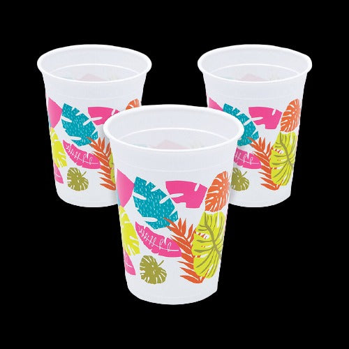 16 Oz Tropical Leaf Plastic Cups