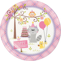 Pink Woodland Happy Birthday Dinner Plates