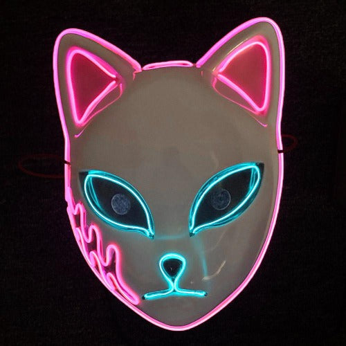 Pink And Aqua EL Wire Light Up Anime Cat Mask | PartyGlowz.com